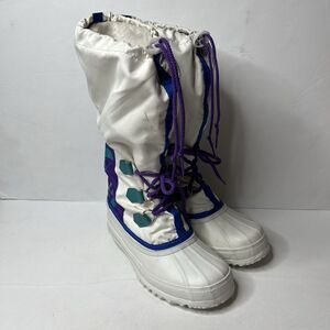 Sorel Snow Lion White Purple Tall Insulated Winter Snow Boots Womens Size 6